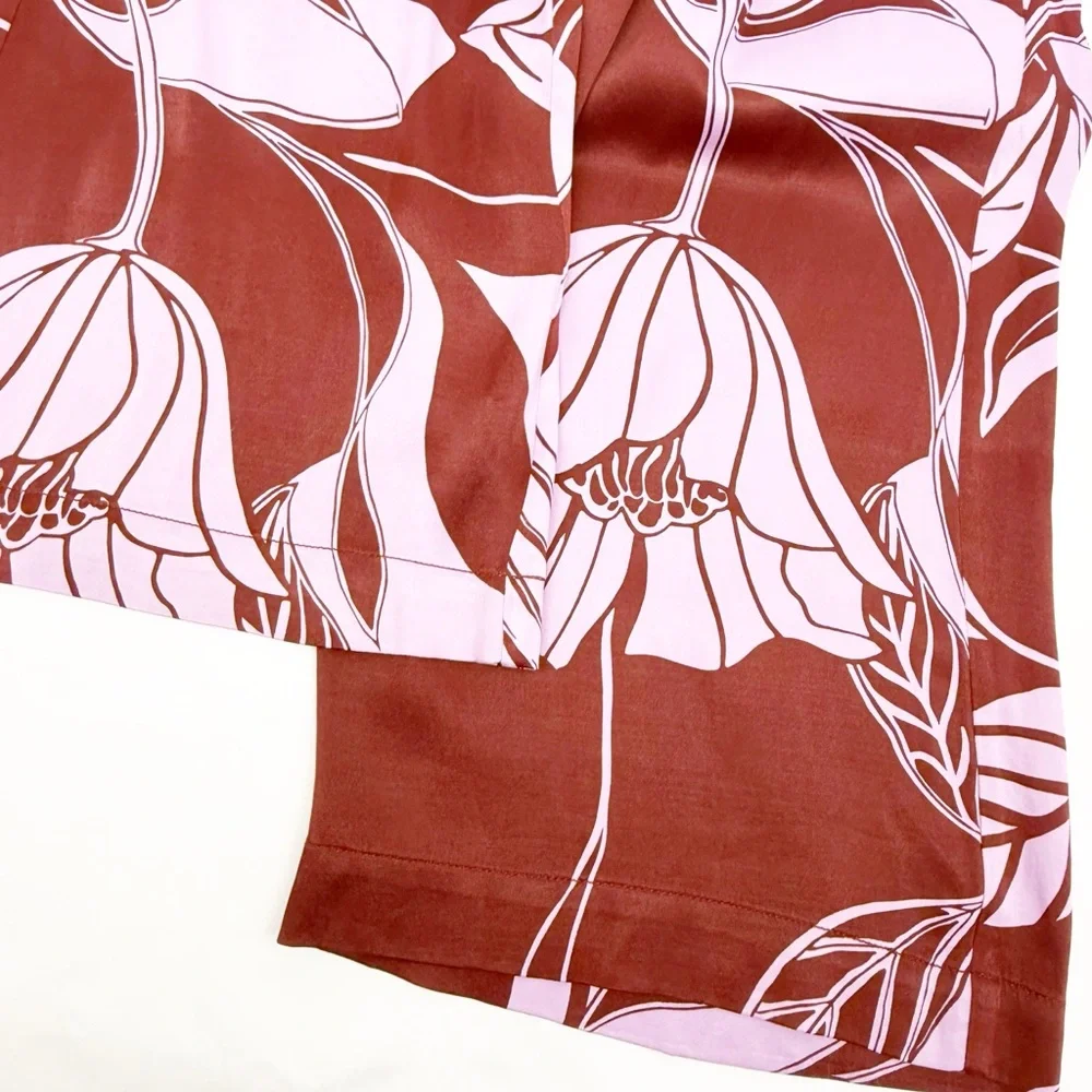 Maeve X Anthropologie Saria Smocked Wide Leg Pants Lilac Floral Tropical